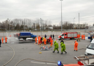 Emergecy Workers Preparing For Training Firetruck Ambulance